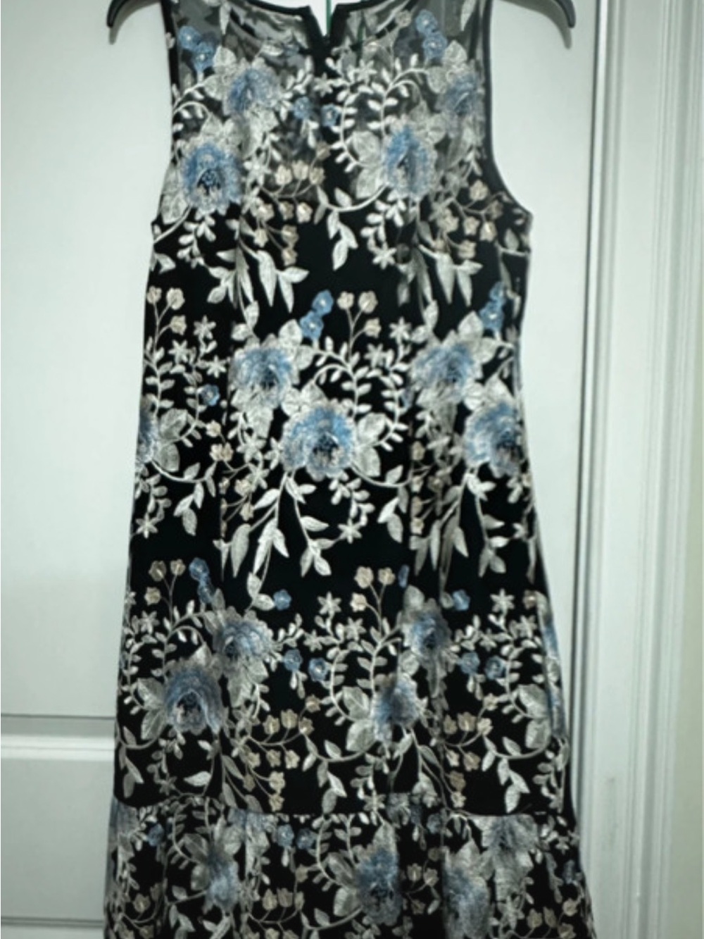 Floral Embroidered Black and Blue A-Line Skirt